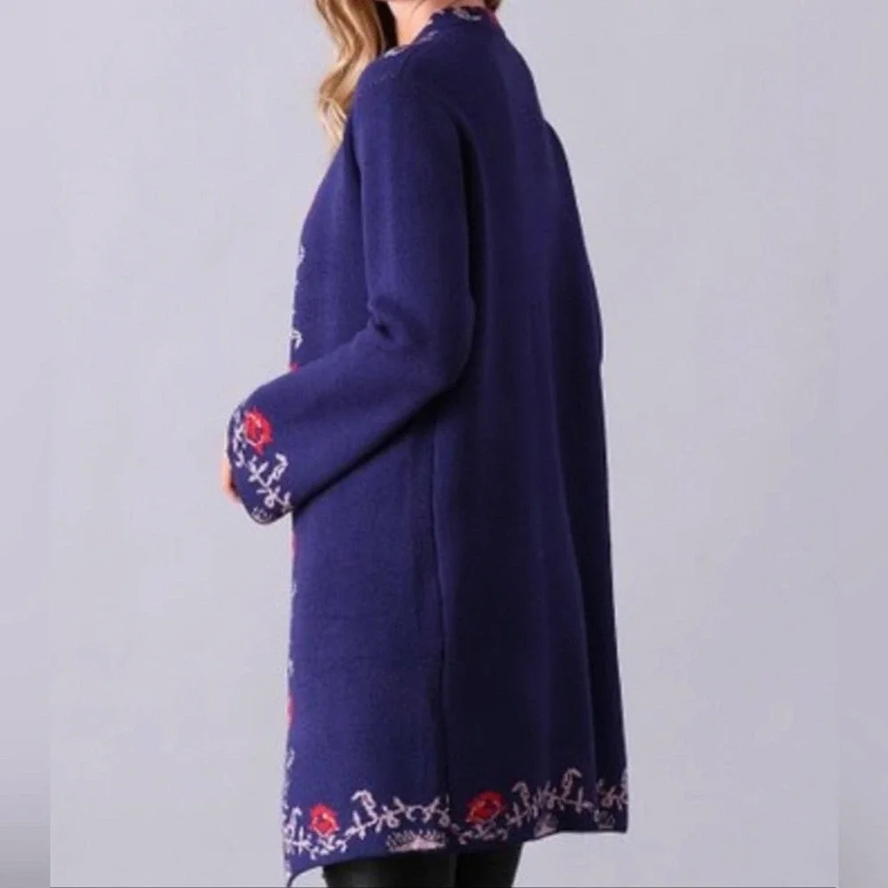 Simply Couture Navy Floral Sweater Jacket - M - Picture 3 of 6